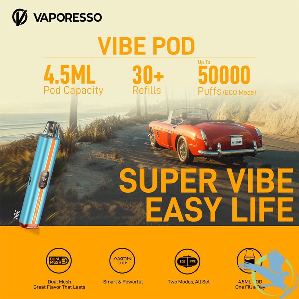 Vaporesso Vibe 1100mAh Pod System Starter Kit With 4.5ML Refillable Vibe Series Cartridge Pod (MSRP $30.00)