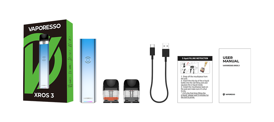 Vaporesso XROS 3 1000mAh Pod System Starter Kit With Refillable 2ML Pod (MSRP $35.00)