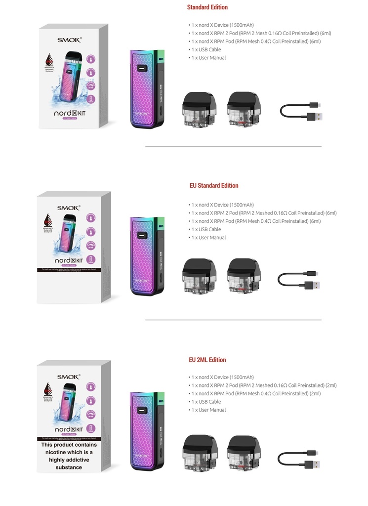 SMOK Nord X 1500mAh Pod System Starter Kit With 2 Refillable RPM Pods (MSRP $55.00)
