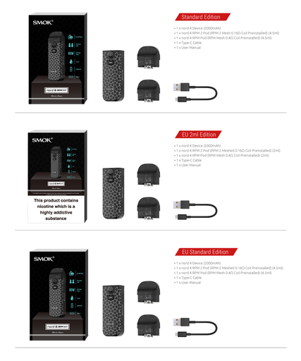 SMOK Nord 4 80W 2000mAh Pod System Starter Kit With 2 x 4.5ML Refillable RPM Pods (MSRP $50.00)
