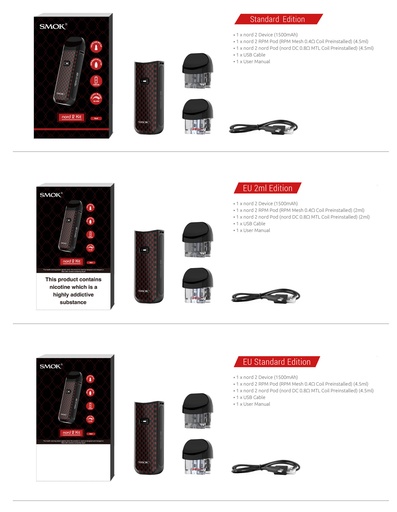 SMOK Novo 2 800mAh Pod System Starter Kit With 2 x 2ML Refillable Pods (MSRP $34.90)