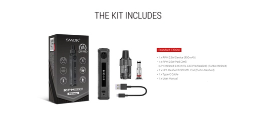 SMOK RPM 25W 900mAh Pod System Starter Kit With Refillable 2ML Pod (MSRP $30.00)