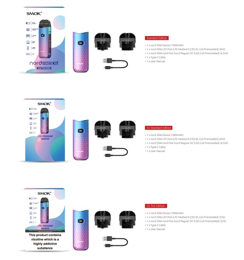 SMOK Nord 50W 1800mAh Pod System Starter Kit With 4.5ML & 4ML Pods (MSRP $50.00)