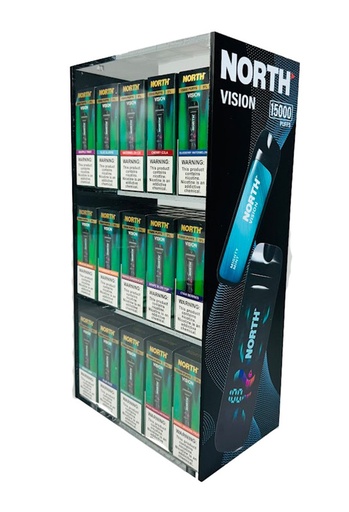 [SKU-104319]  North Vision 15K Puffs 15ML Disposable  Device With Visionary Mesh Coil & Energy  Radiating Screen - Acrylic Display of 75