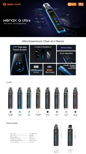  GeekVape Wenax Q Ultra 1300mAh Pod System Starter Kit With 2 x 3ML Refillable Q Cartridge (MSRP $39.99)