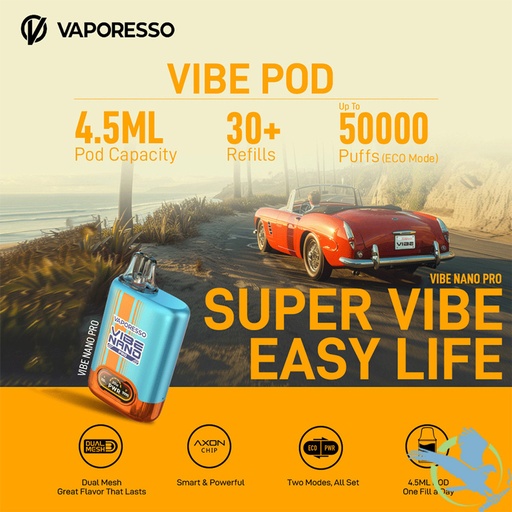 Vaporesso Vibe Nano Pro 1500mAh Pod System Starter Kit With 4.5ML Refillable Vibe Series Cartridge Pod (MSRP $35.00)