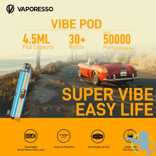 Vaporesso Vibe 1100mAh Pod System Starter Kit With 4.5ML Refillable Vibe Series Cartridge Pod (MSRP $30.00)